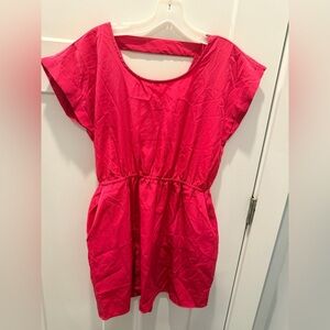 Pink Rose Hot Pink Mini Dress Elastic Waist Cap Sleeve Open Back Y2K Size L